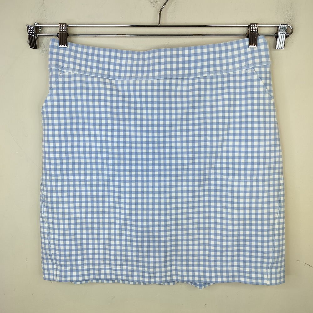Duluth Trading Co NoGa Skort Large Gingham Blue Stretch Pull On